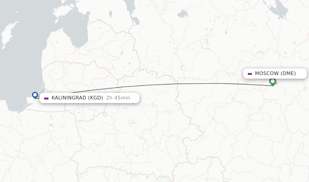 Flights from Moscow to Kaliningrad route map