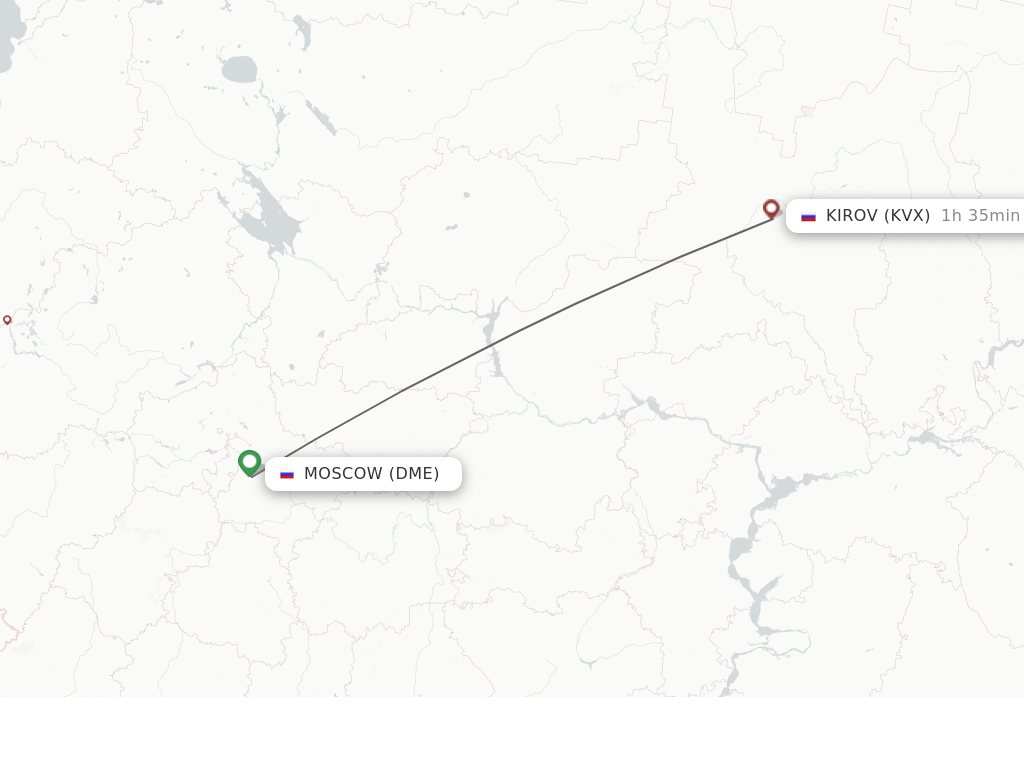 Flights from Kirov to Moscow route map