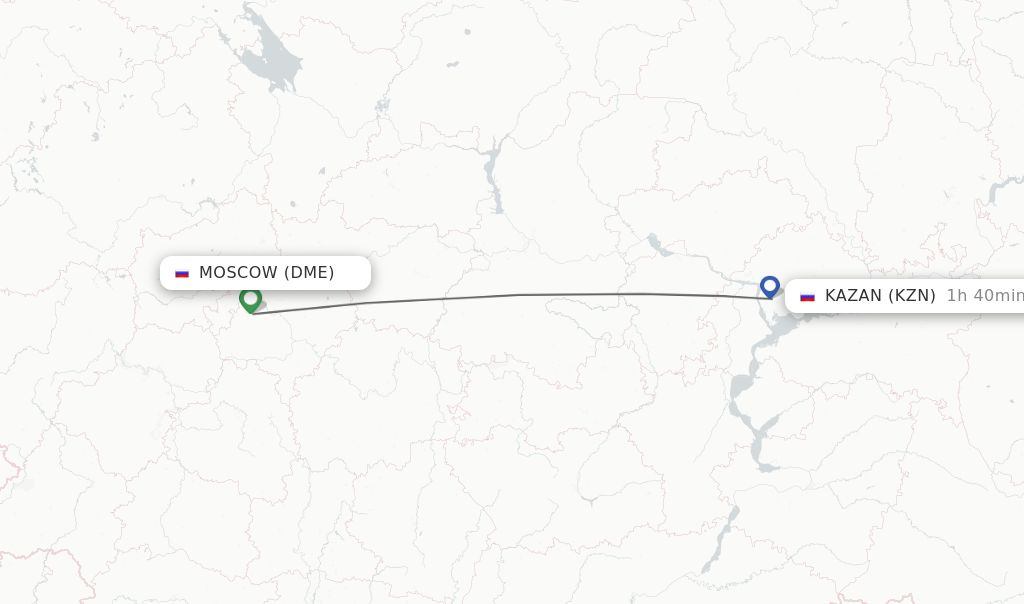 Flights from Moscow to Kazan route map