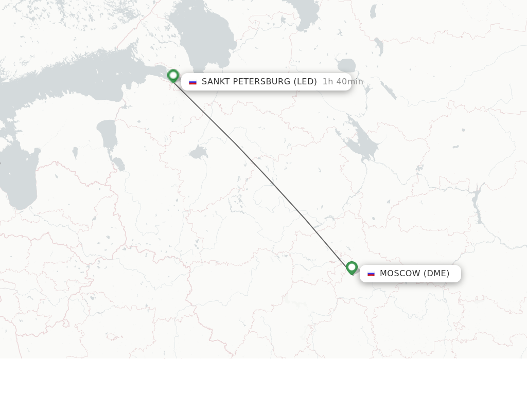 Flights from Moscow to Sankt Petersburg route map