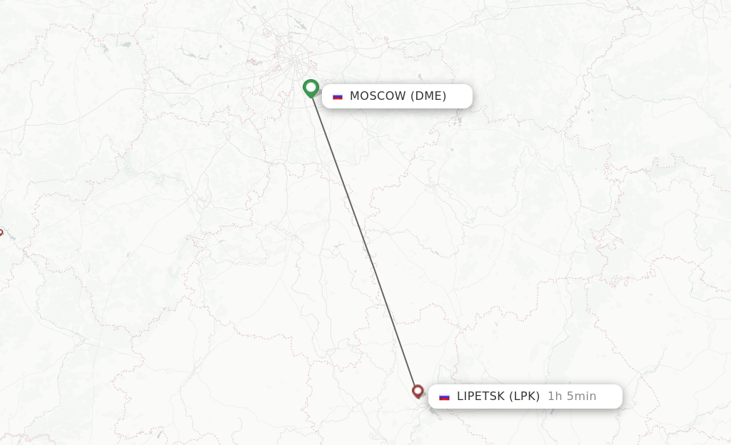 Flights from Moscow to Lipetsk route map