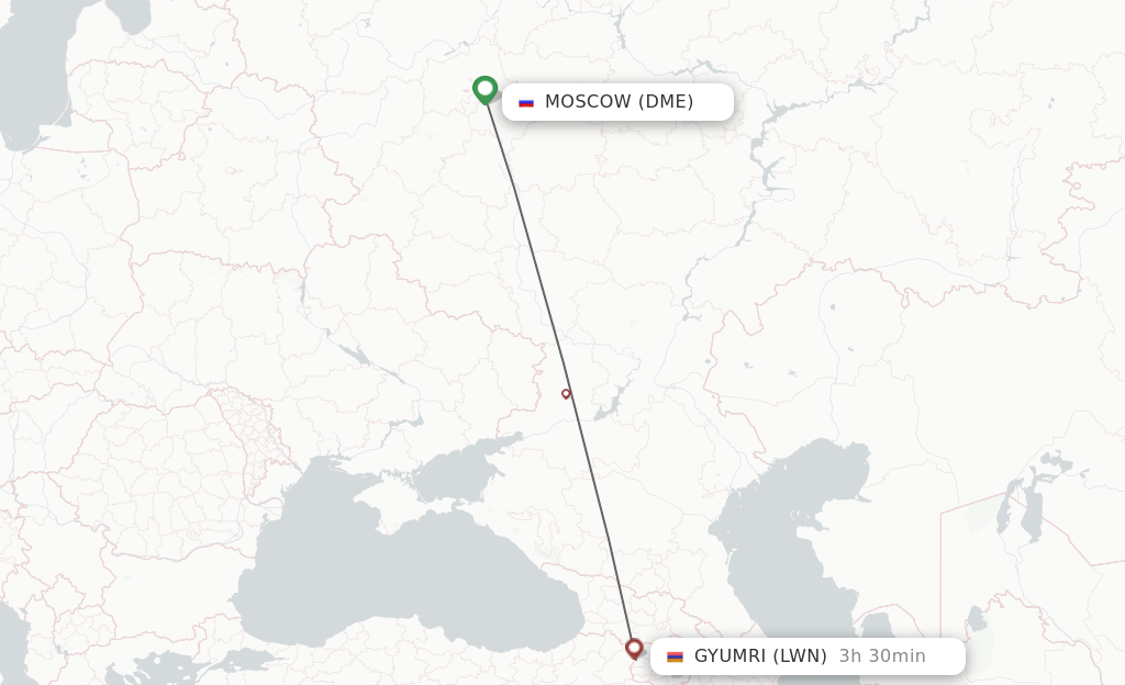 Flights from Moscow to Gyoumri route map