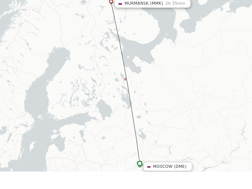Flights from Moscow to Murmansk route map
