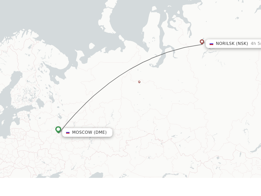 Flights from Moscow to Norilsk route map