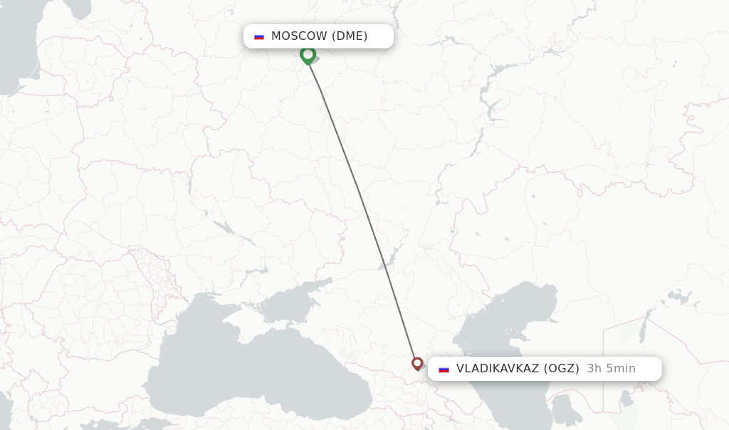 Flights from Moscow to Vladikavkaz route map