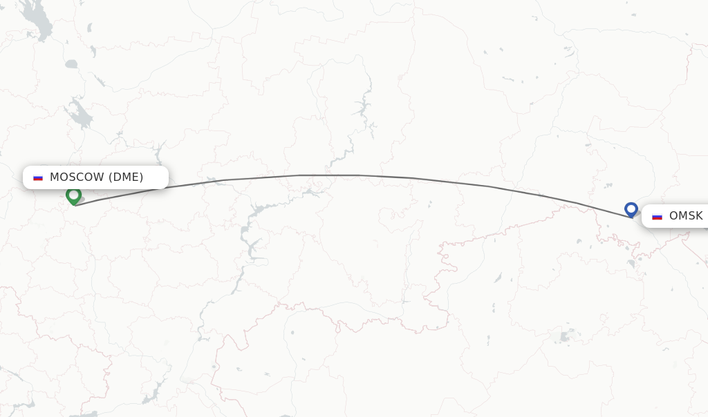 Flights from Moscow to Omsk route map