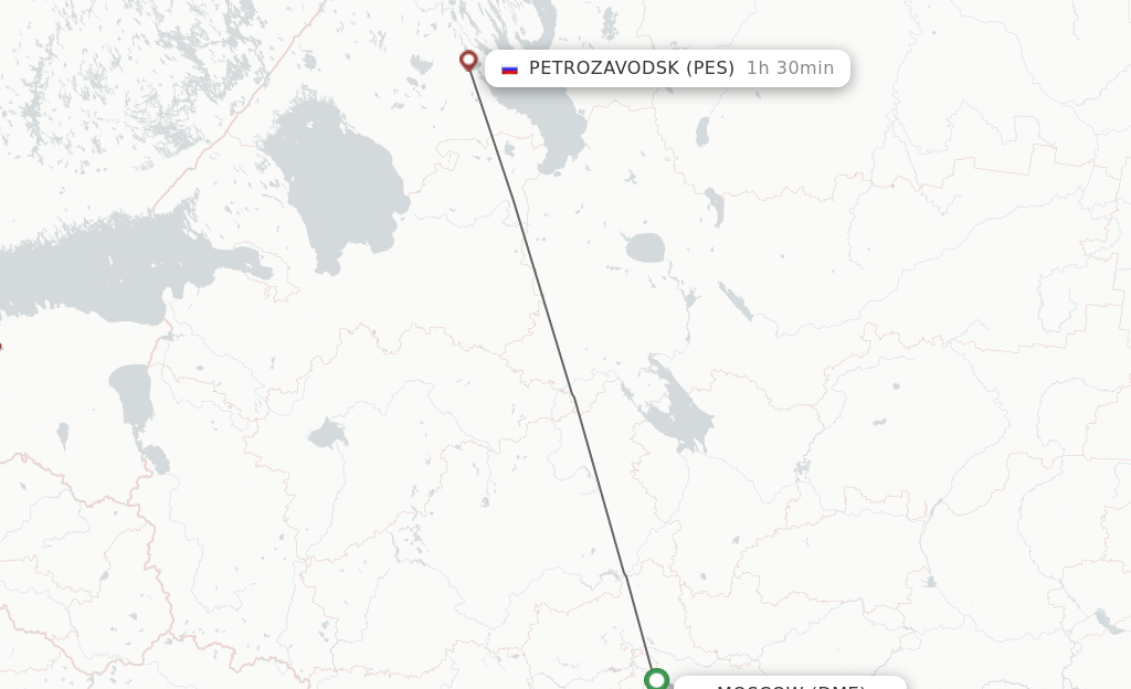 Flights from Moscow to Petrozavodsk route map