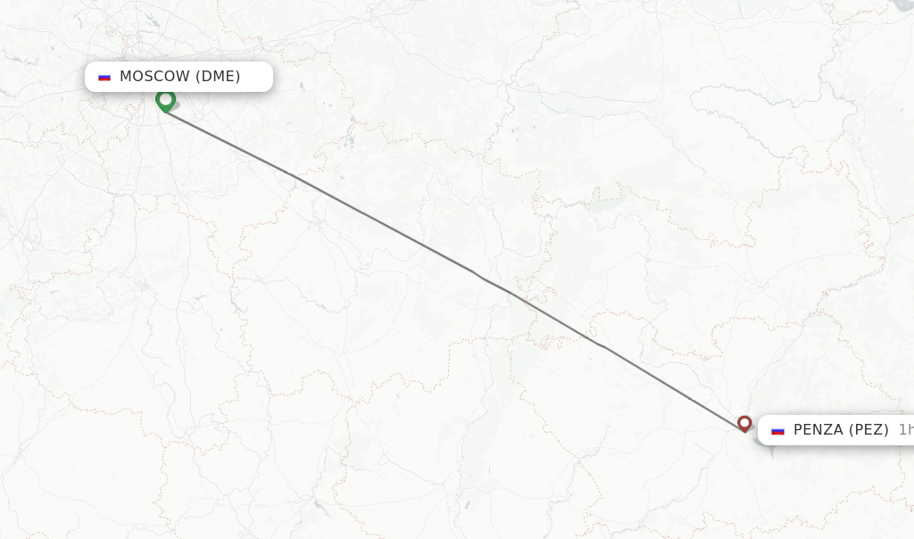 Flights from Moscow to Penza route map
