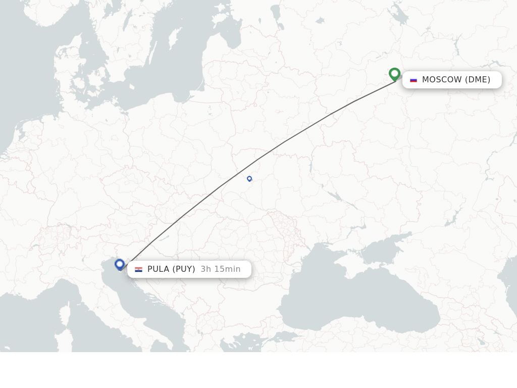 Flights from Moscow to Pula route map
