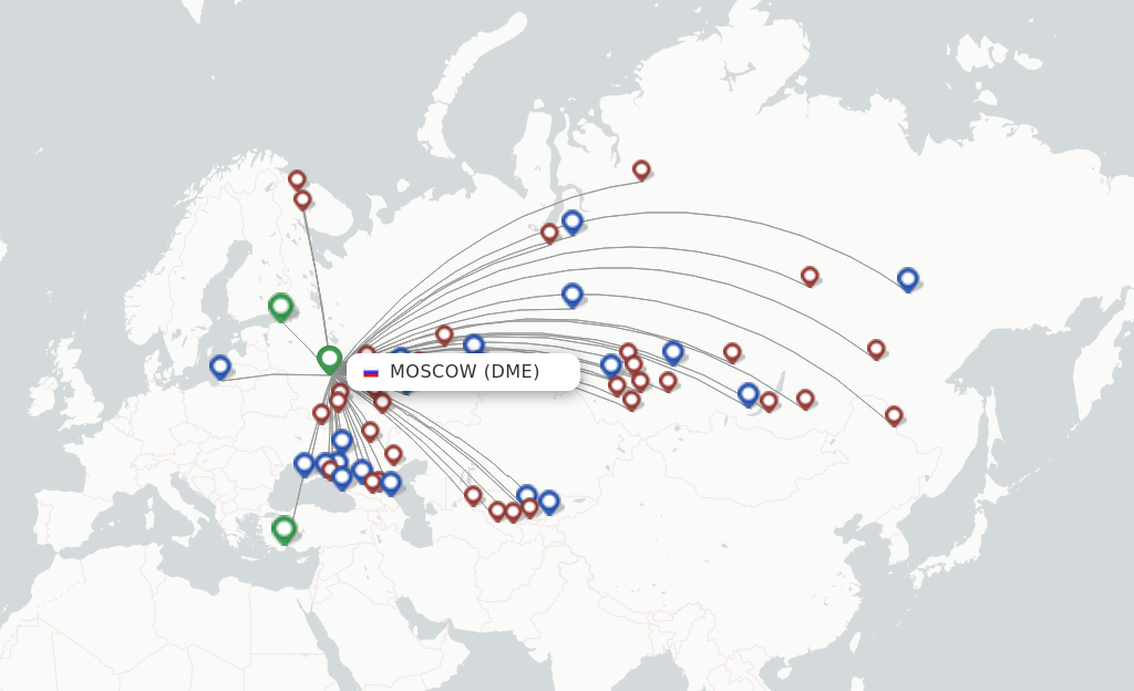 Route map with flights from Moscow with S7 Airlines