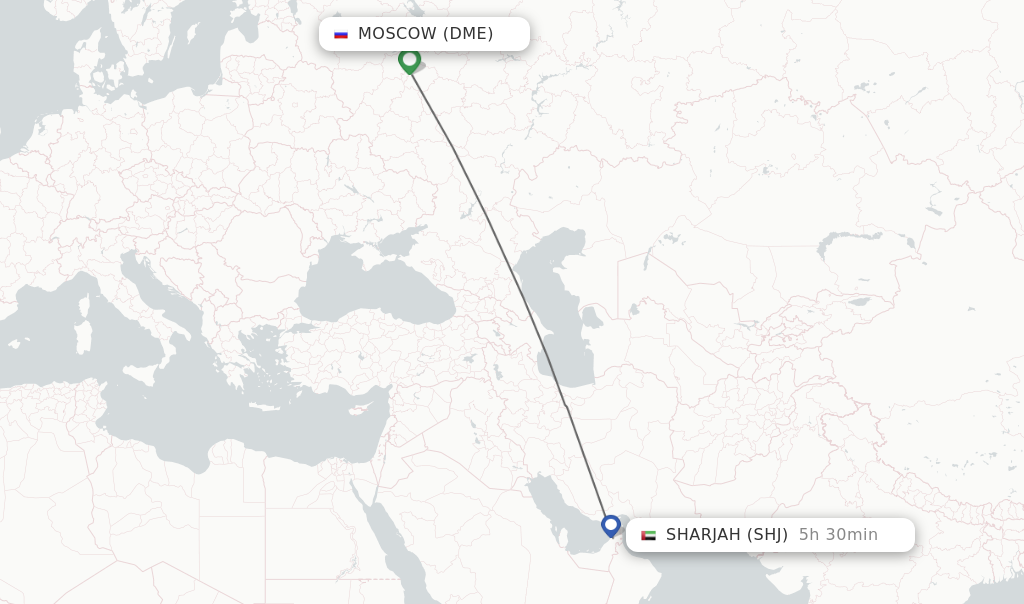 Flights from Moscow to Sharjah route map