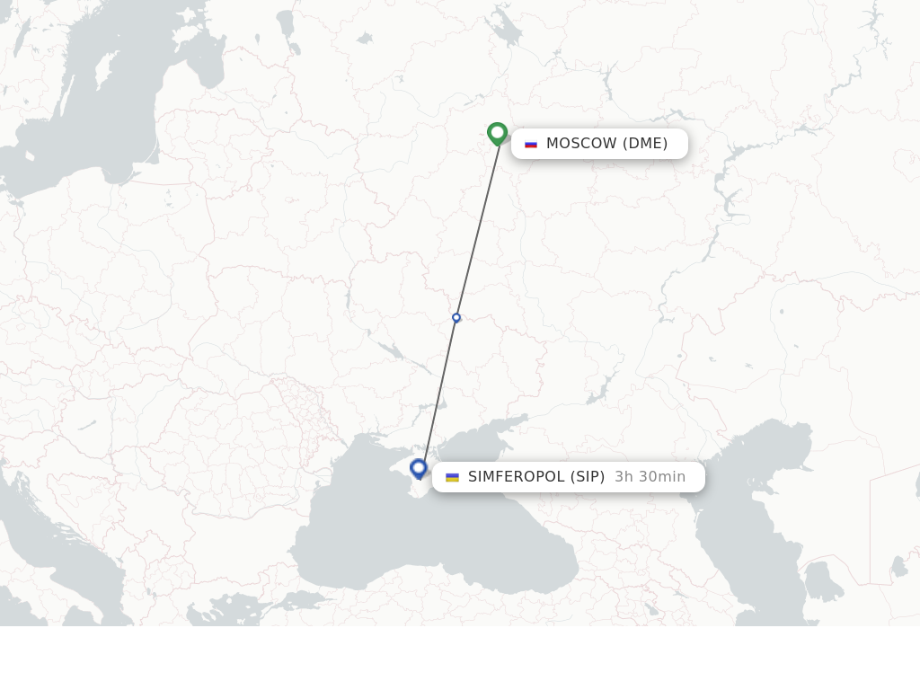 Flights from Moscow to Simferopol route map
