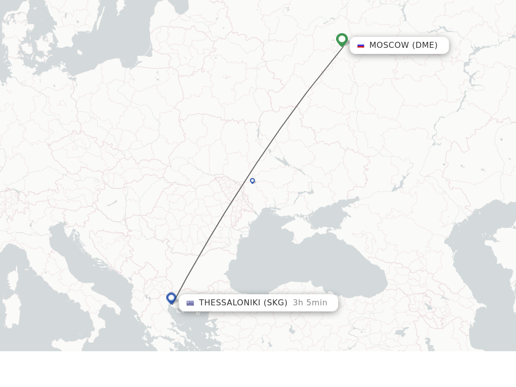 Flights from Moscow to Thessaloniki route map