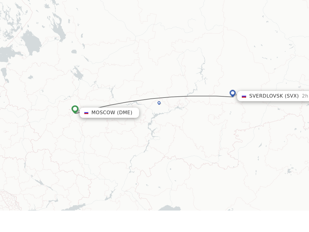 Flights from Moscow to Yekaterinburg route map