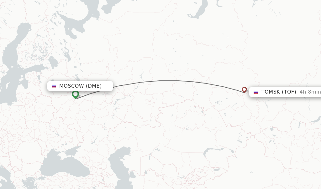 Flights from Moscow to Tomsk route map