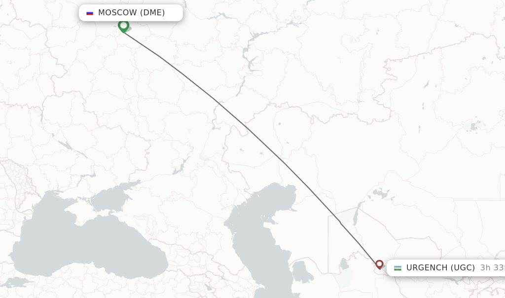 Flights from Moscow to Urgench route map