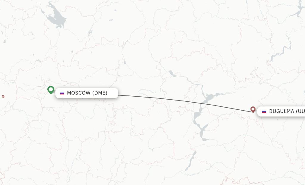 Flights from Moscow to Bugulma route map
