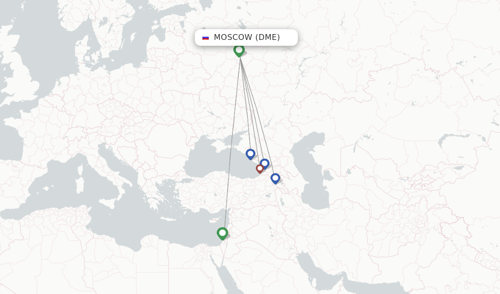 Route map with flights from Moscow with Red Wings