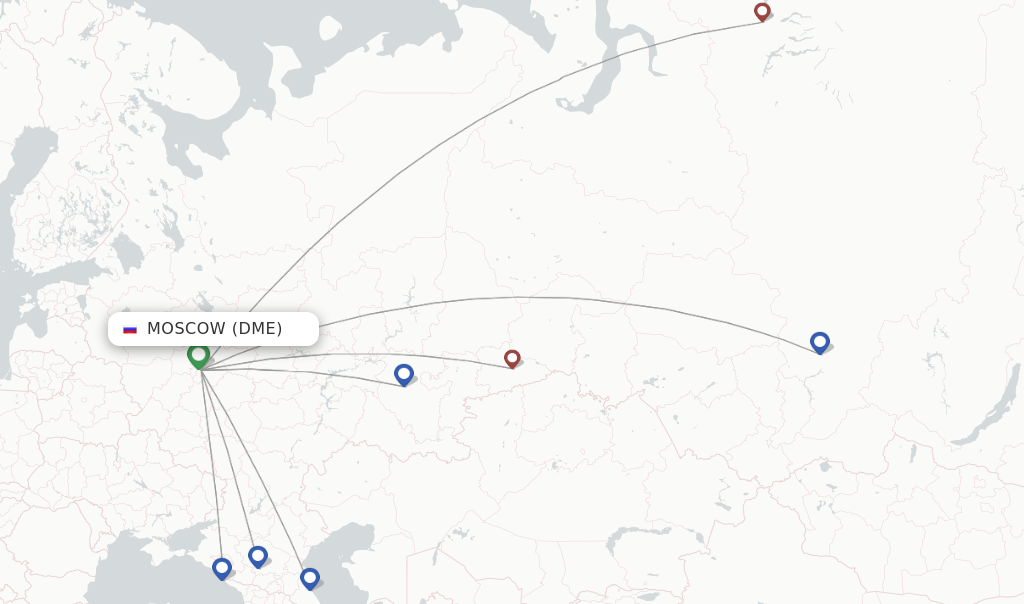 Route map with flights from Moscow with NordStar