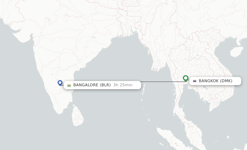 Flights from Bangkok to Bengaluru route map