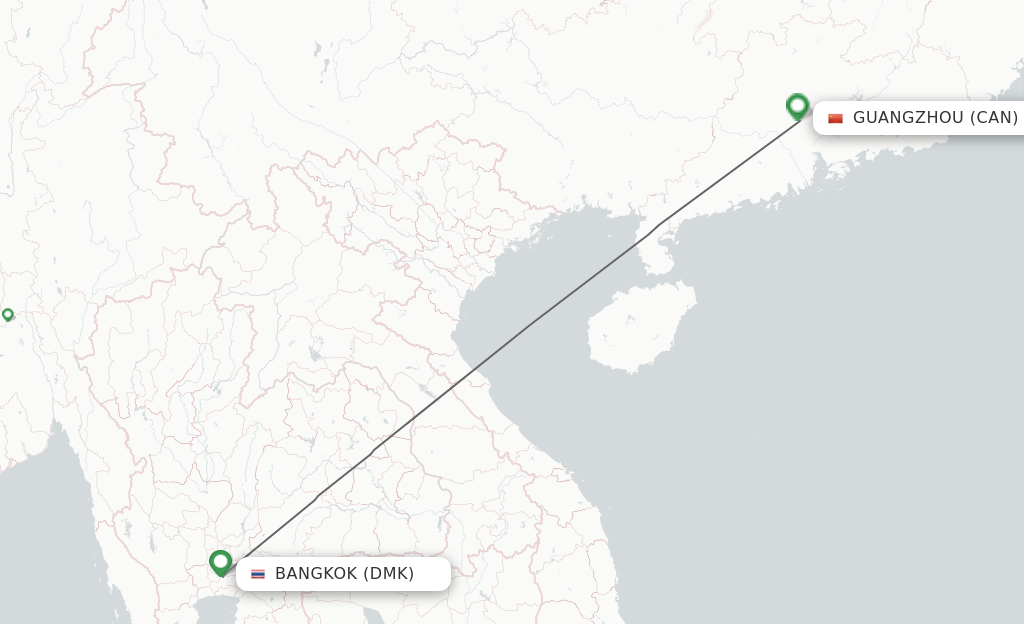 Flights from Bangkok to Guangzhou route map