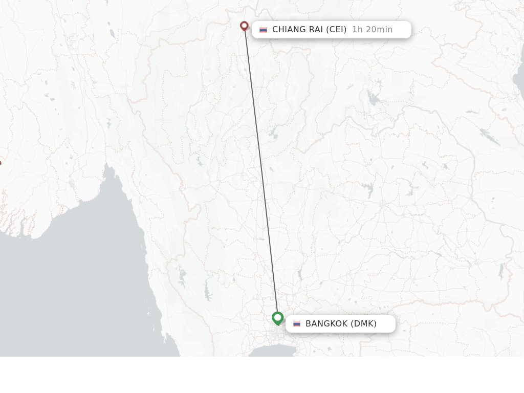 Flights from Bangkok to Chiang Rai route map