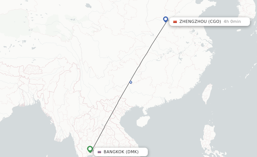 Flights from Bangkok to Zhengzhou route map