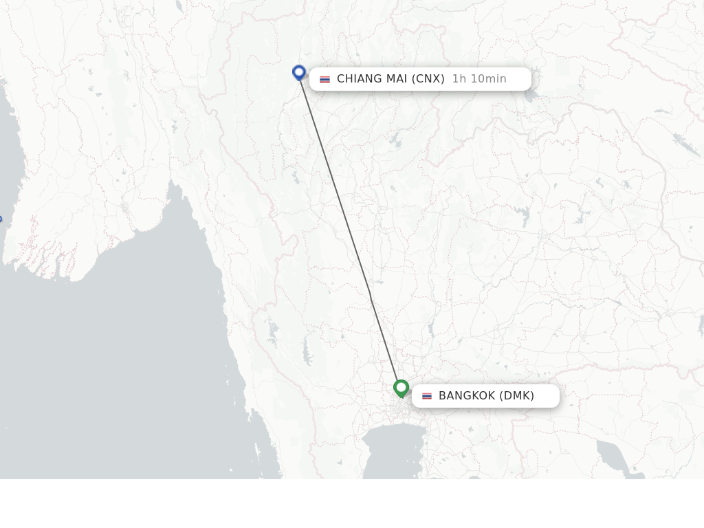 Flights from Bangkok to Chiang Mai route map