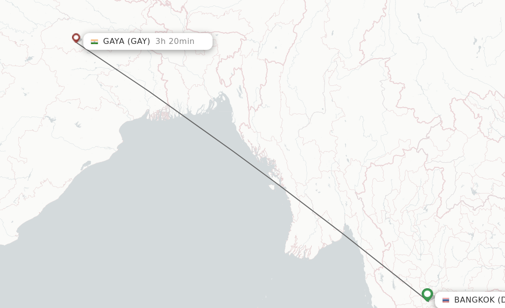 Flights from Bangkok to Gaya route map