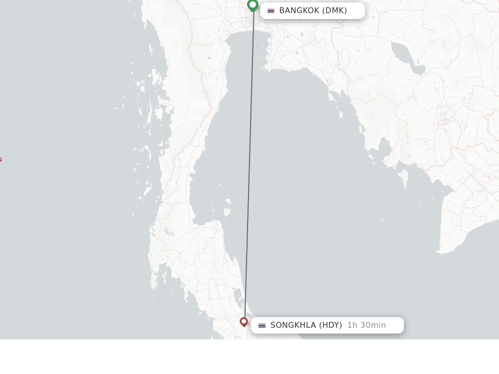 Flights from Bangkok to Hat Yai route map