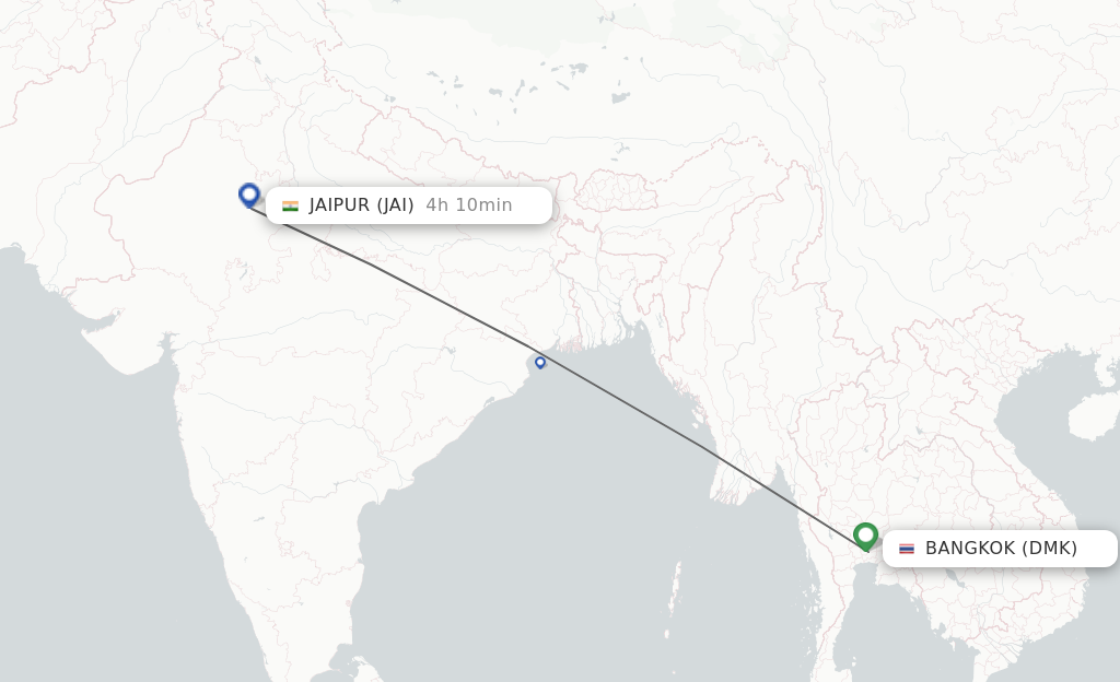 Flights from Bangkok to Jaipur route map