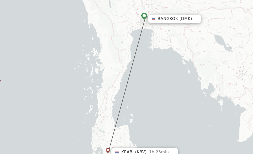 Flights from Bangkok to Krabi route map