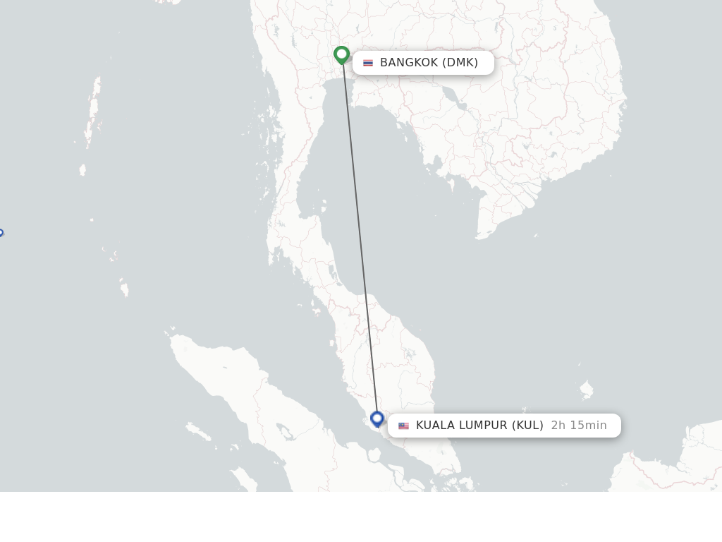 Flights from Bangkok to Kuala Lumpur route map