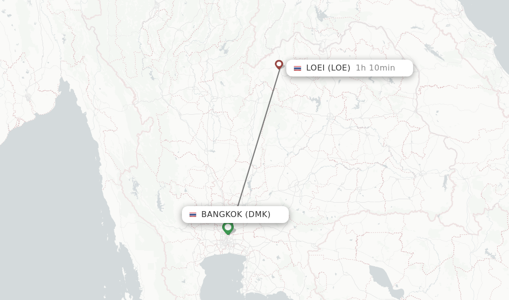 Flights from Bangkok to Loei route map
