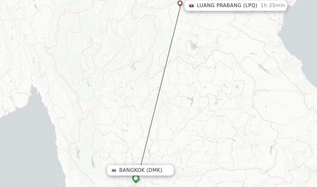 Flights from Bangkok to Luang Prabang route map