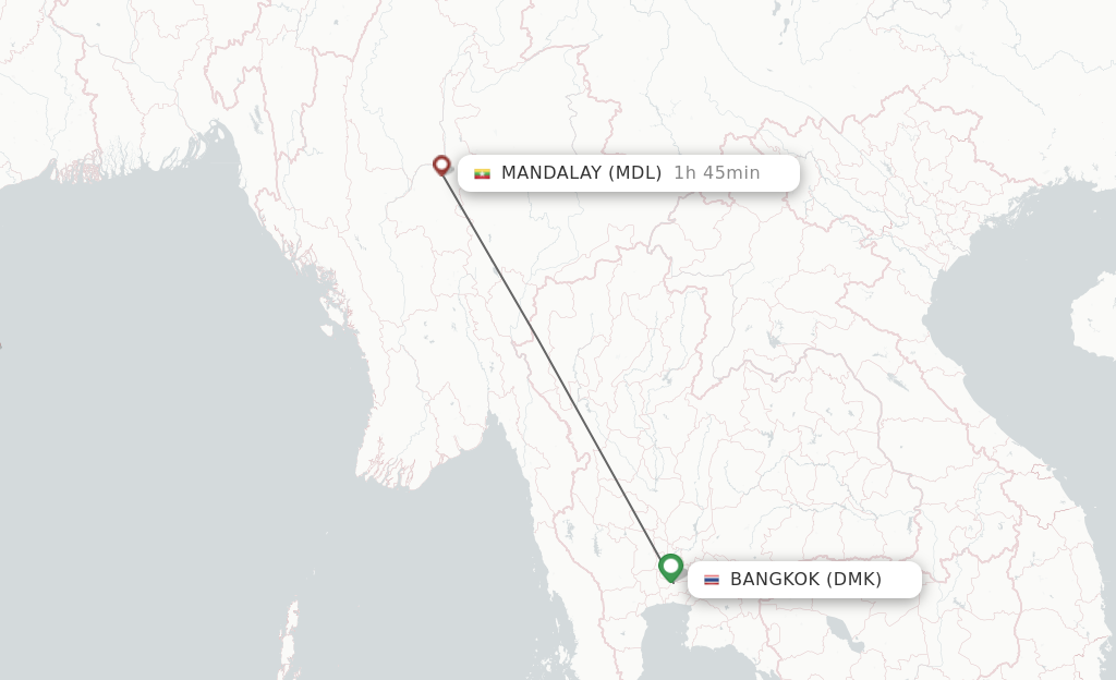 Flights from Bangkok to Mandalay route map