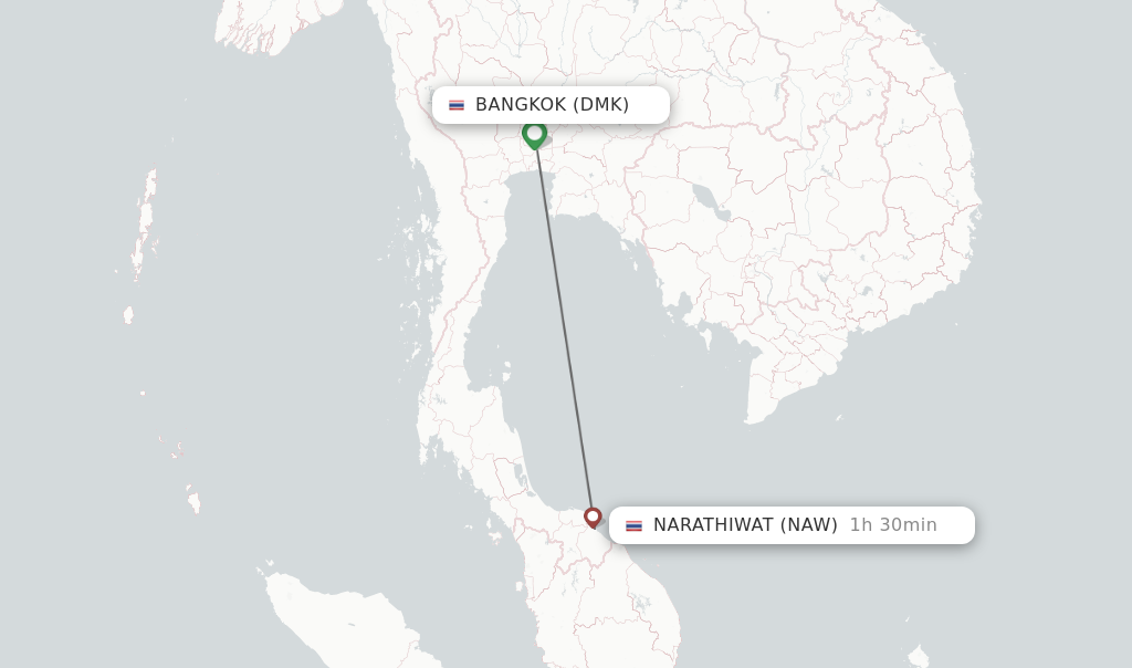 Flights from Bangkok to Narathiwat route map