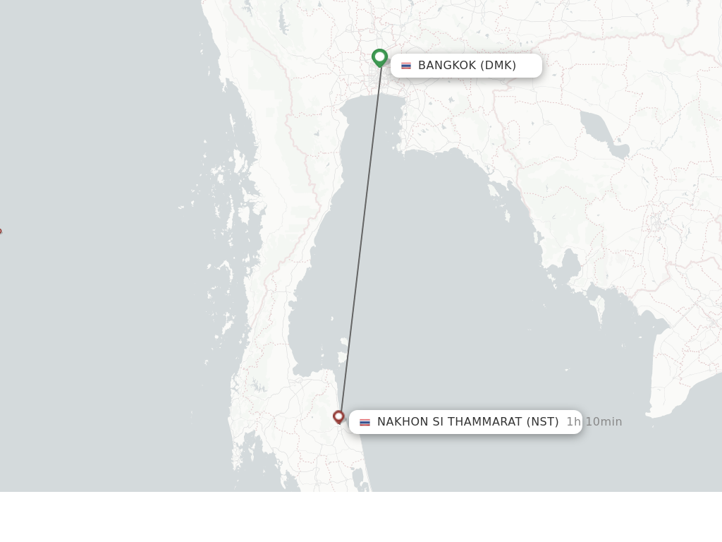 Flights from Bangkok to Nakhon Si Thammarat route map