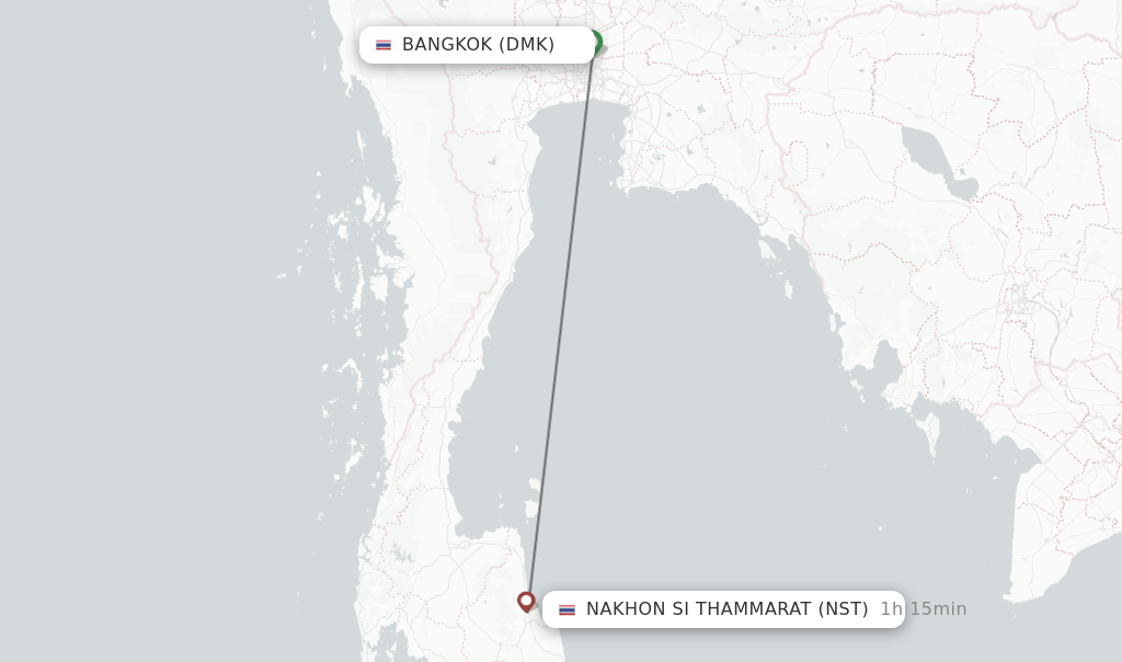 Flights from Bangkok to Nakhon Si Thammarat route map