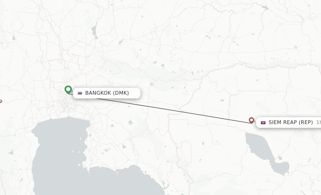 Flights from Bangkok to Siem Reap route map