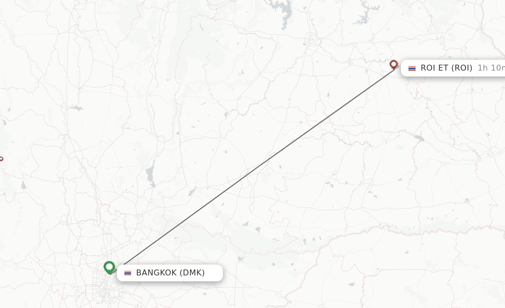 Flights from Bangkok to Roi Et route map