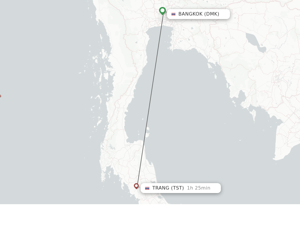 Flights from Bangkok to Trang route map