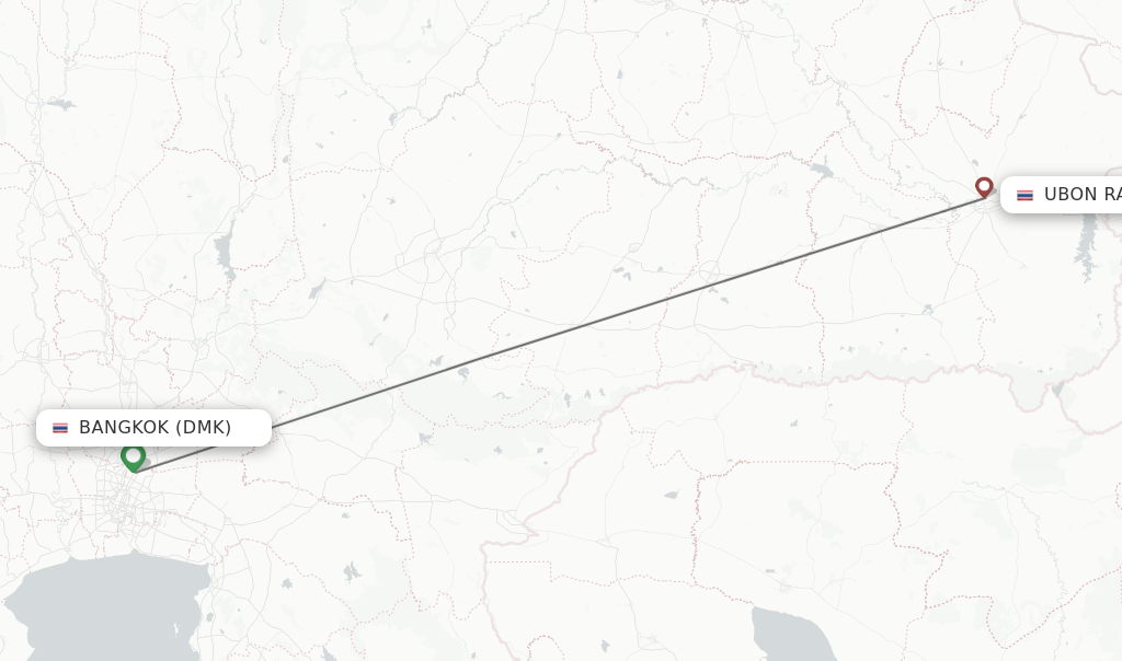 Flights from Bangkok to Ubon Ratchathani route map