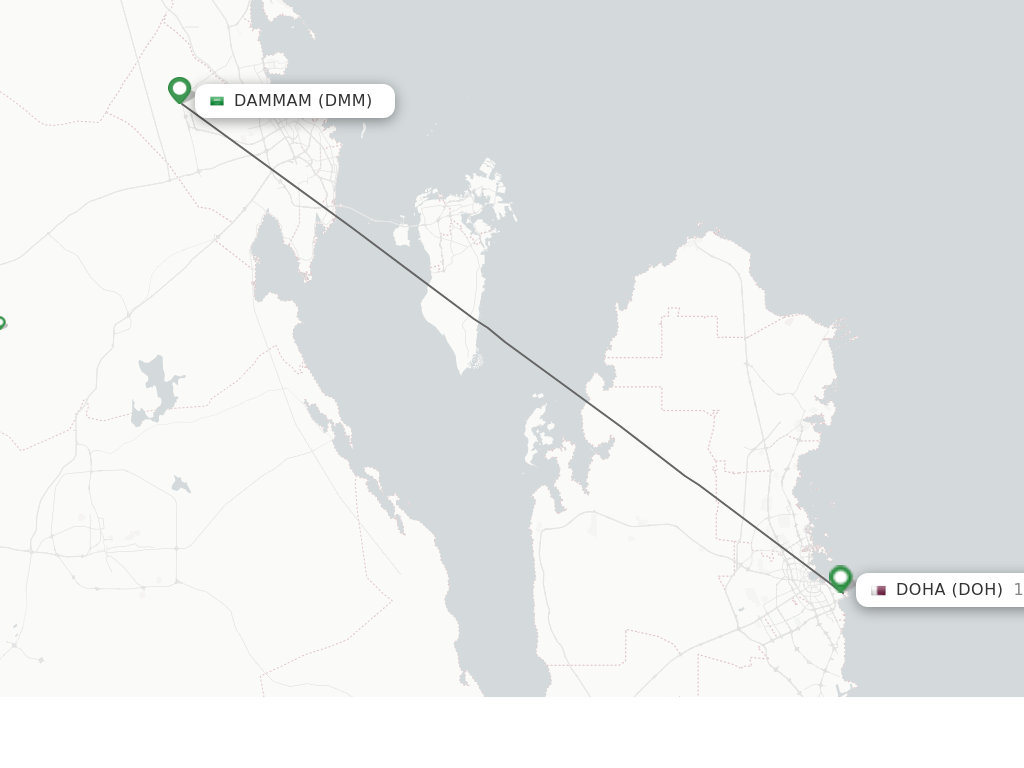 Flights from Dammam to Doha route map