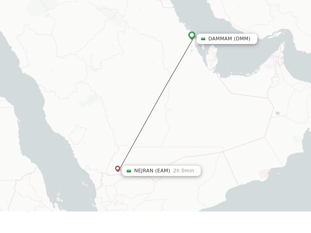 Flights from Dammam to Nejran route map