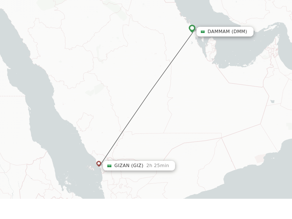 Flights from Dammam to Gizan route map