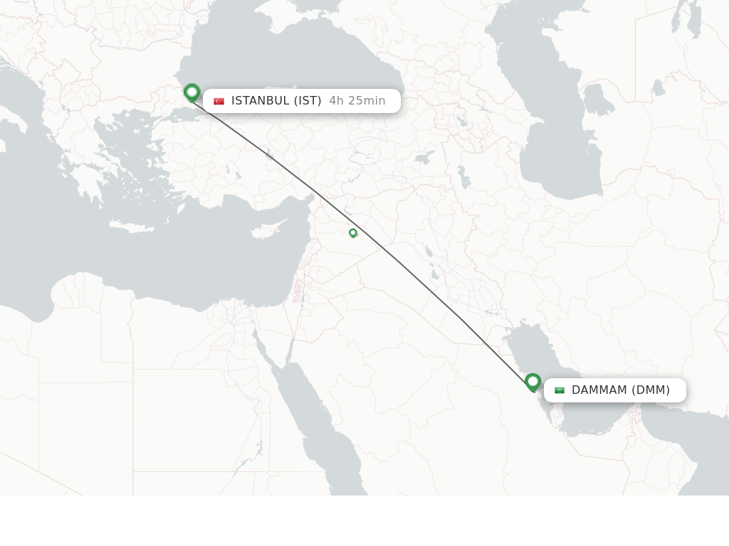 Flights from Dammam to Istanbul route map