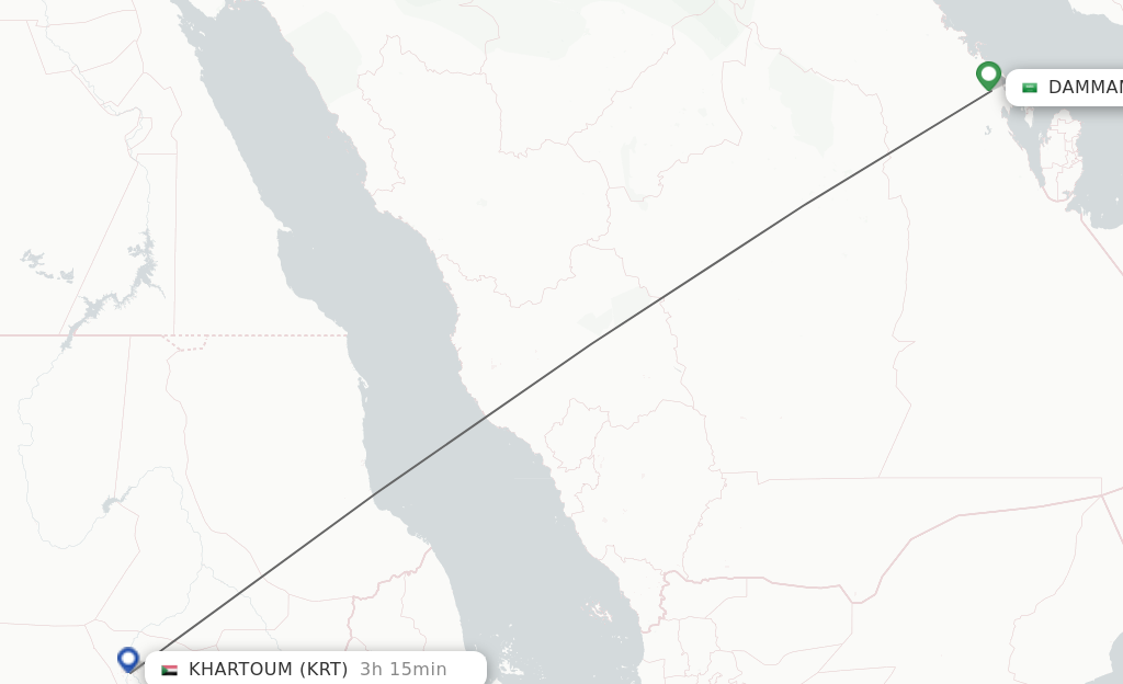 Flights from Dammam to Khartoum route map