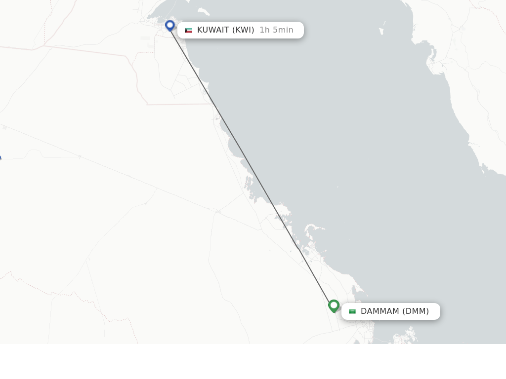 Flights from Dammam to Kuwait route map