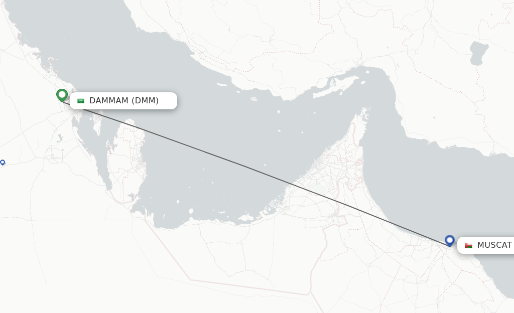 Flights from Dammam to Muscat route map